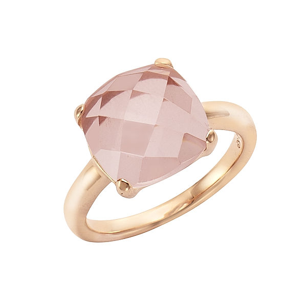Jamelli Ring 925/- Sterling Silber Rosenquarz rosa Glänzend (Größe: 058 (18,5))