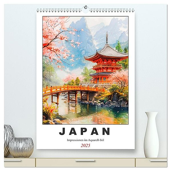 Japan. Impressionen im Aquarell-Stil (hochwertiger Premium Wandkalender 2025 DIN A2 hoch), Kunstdruck in Hochglanz, Calvendo, Rose Hurley
