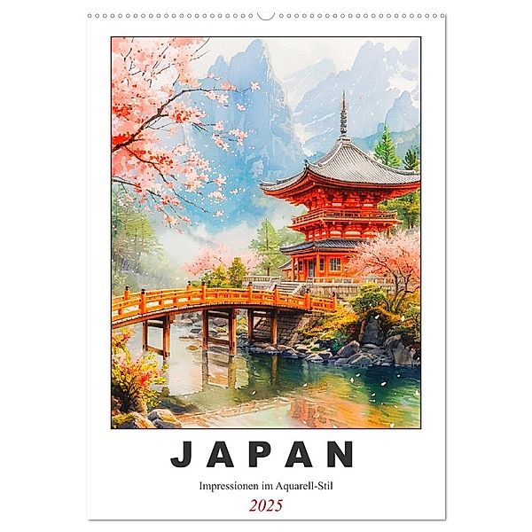 Japan. Impressionen im Aquarell-Stil (Wandkalender 2025 DIN A2 hoch), CALVENDO Monatskalender, Calvendo, Rose Hurley
