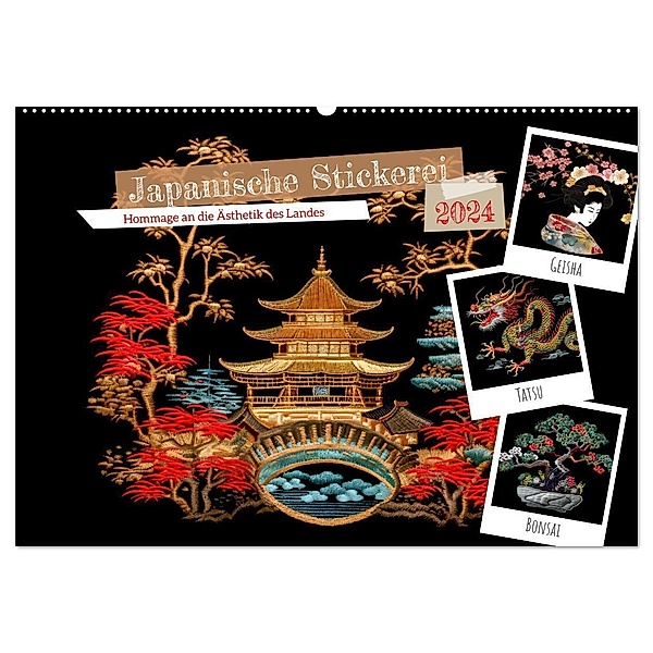 Japanische Stickerei - Hommage an die Ästhetik des Landes (Wandkalender 2024 DIN A2 quer), CALVENDO Monatskalender, Anja Frost