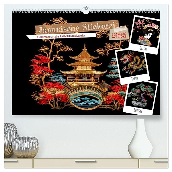Japanische Stickerei - Hommage an die Ästhetik des Landes (hochwertiger Premium Wandkalender 2025 DIN A2 quer), Kunstdruck in Hochglanz, Calvendo, Anja Frost