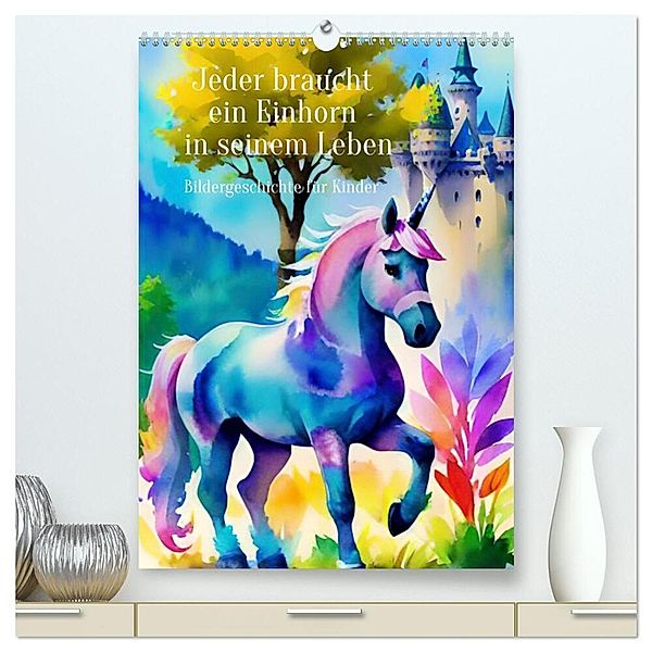 Jeder braucht ein Einhorn in seinem Leben - Bildergeschichte für Kinder (hochwertiger Premium Wandkalender 2024 DIN A2 hoch), Kunstdruck in Hochglanz, Anja Zachrau