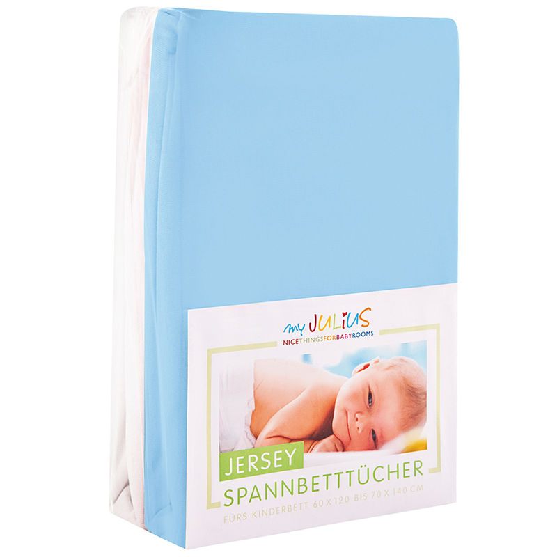 Jersey-Spannbettlaken BASIC 2er-Pack (60x120/70x140) in weiß/hellblau