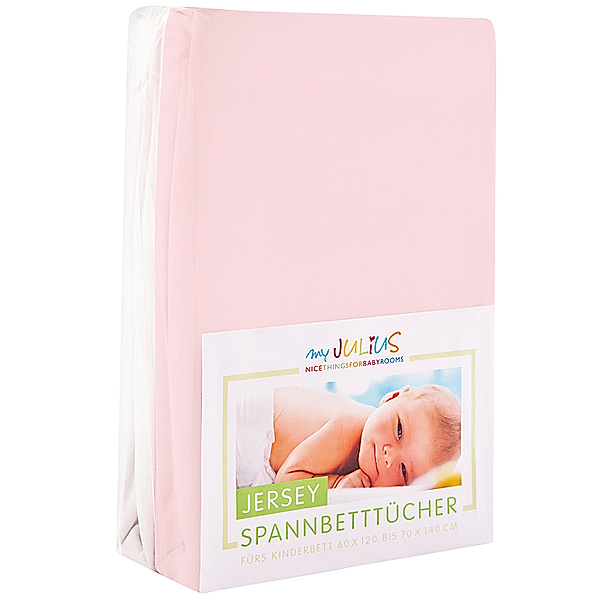 Julius Zöllner Jersey-Spannbettlaken BASIC 2er-Pack (60x120/70x140) in weiß/rosa