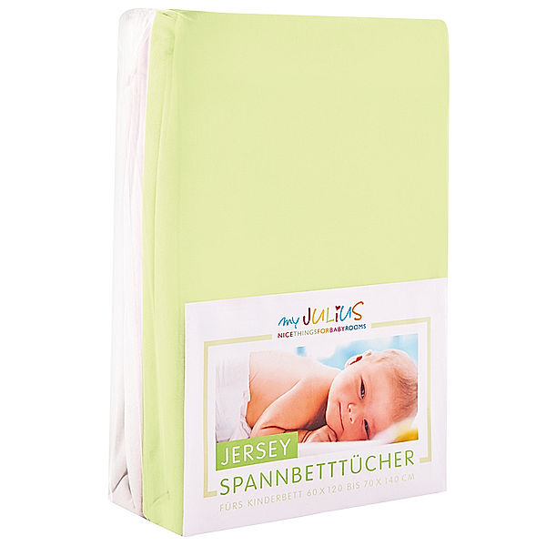 Julius Zöllner Jersey-Spannbettlaken BASIC 2er-Pack (60x120/70x140) in weiß/grün