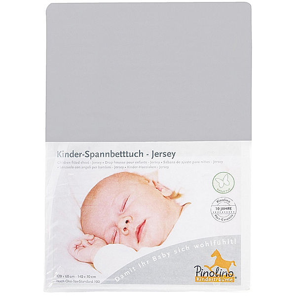 Pinolino Jersey-Spannbetttuch (120x60/140x70) für Kinderbetten in grau
