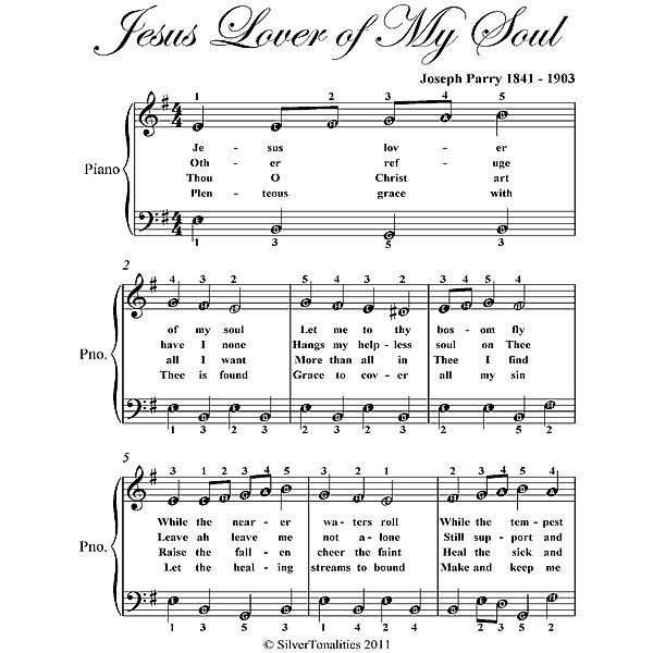 Jesus Lover of My Soul Easy Piano Sheet Music, Joseph Parry