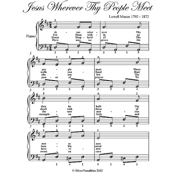 Jesus Wherever Thy People Meet Easy Piano Sheet Music, Lowell Mason