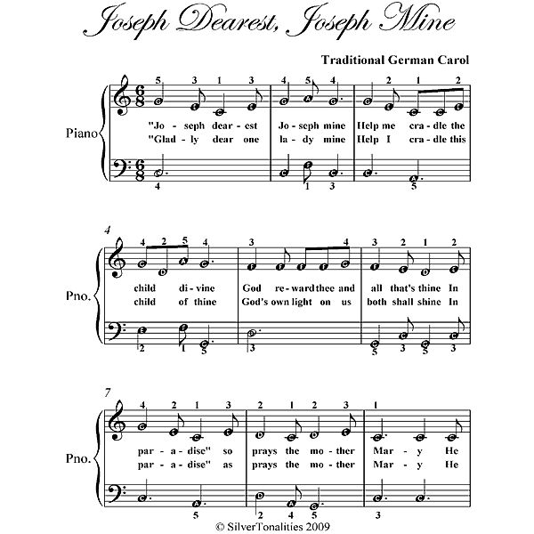 Joseph Dearest Joseph Mine Easy Piano Sheet Music, Traditional German Carol