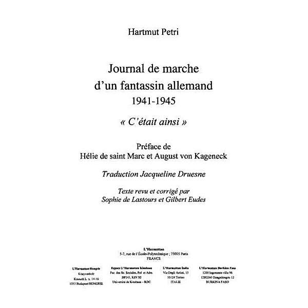 Journal de marche d'un fantassin alleman / Hors-collection, Petri Hartmut