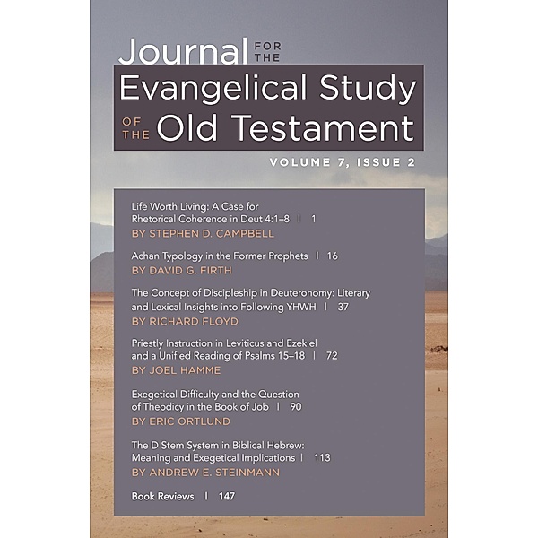 Journal for the Evangelical Study of the Old Testament, 7.2 / Journal for the Evangelical Study of the Old Testament Bd.7.2