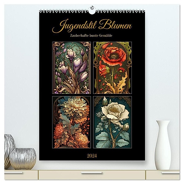 Jugendstil Blumen (hochwertiger Premium Wandkalender 2024 DIN A2 hoch), Kunstdruck in Hochglanz, Sabine Löwer