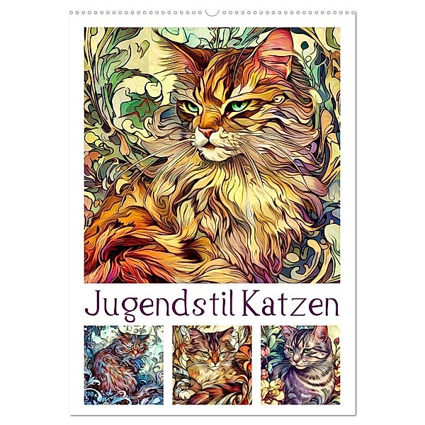 Jugendstil Katzen (Wandkalender 2024 DIN A2 hoch), CALVENDO Monatskalender, Sabine Löwer