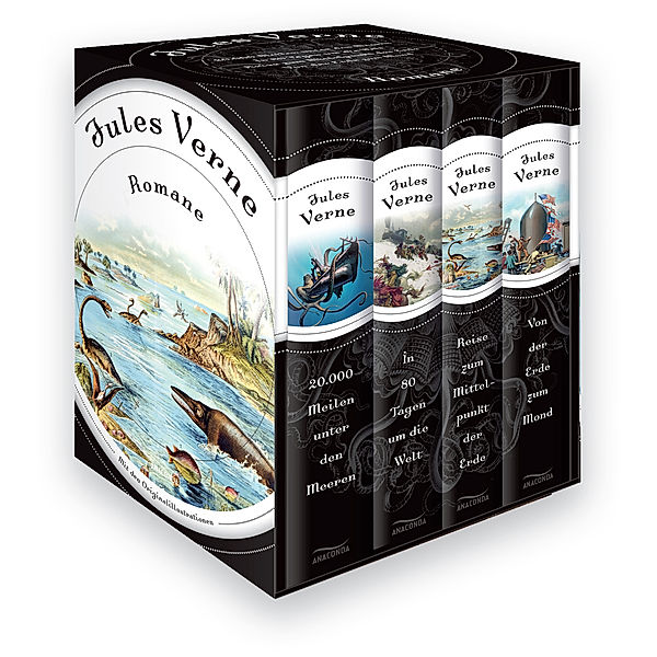 Jules Verne, Romane (20.000 Meilen unter den Meeren - In 80 Tagen um die Welt - Reise zum Mittelpunkt der Erde - Von der Erde zum Mond) (4 Bände im Schuber), Jules Verne