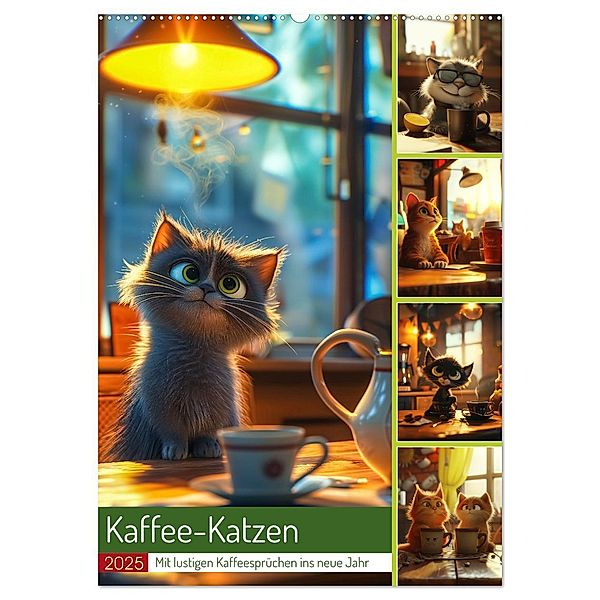 Kaffee-Katzen (Wandkalender 2025 DIN A2 hoch), CALVENDO Monatskalender, Calvendo, Steffen Gierok-Latniak