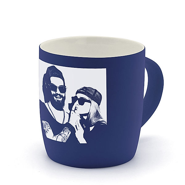 Kaffeetasse mit Wunsch-Gravur (Farbe: blau)