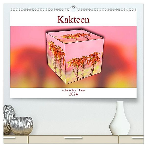 Kakteen in kubischen Bildern (hochwertiger Premium Wandkalender 2024 DIN A2 quer), Kunstdruck in Hochglanz, Nina Schwarze