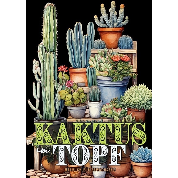 Kaktus im Topf Malbuch für Erwachsene, Monsoon Publishing, Musterstück Grafik