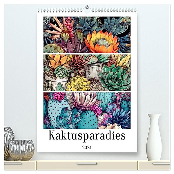 Kaktusparadies (hochwertiger Premium Wandkalender 2024 DIN A2 hoch), Kunstdruck in Hochglanz, Justyna Jaszke JBJart