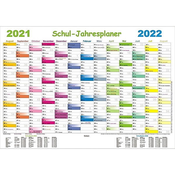 Kalender - Schul-Jahresplaner 2021/2022