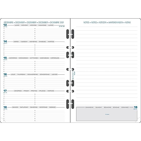 Kalendereinlage Timer 21, 1 Woche/1 Seite + Notizen