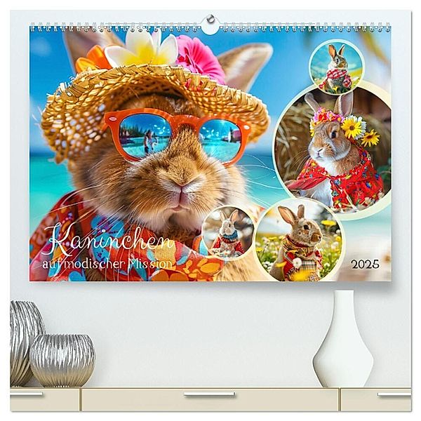Kaninchen auf modischer Mission (hochwertiger Premium Wandkalender 2025 DIN A2 quer), Kunstdruck in Hochglanz, Calvendo, Rose Hurley