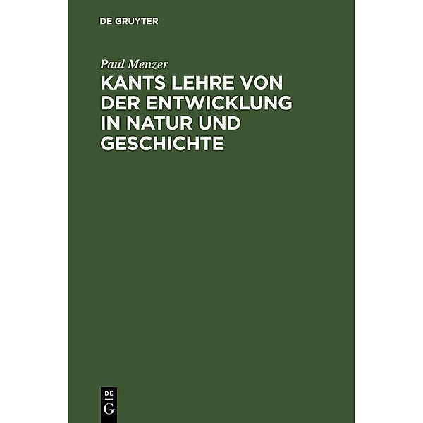 Kants Lehre von der Entwicklung in Natur und Geschichte, Paul Menzer