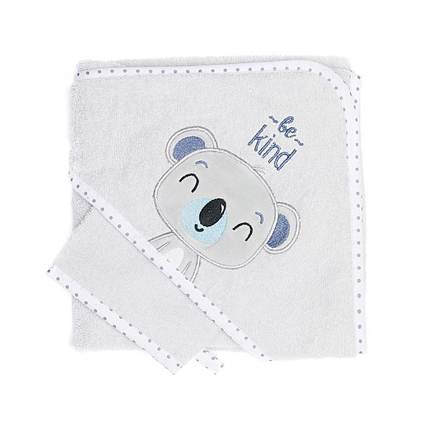 fillikid Kapuzenbadetuch KIND KOALA (100x100) mit Waschlappen in grau