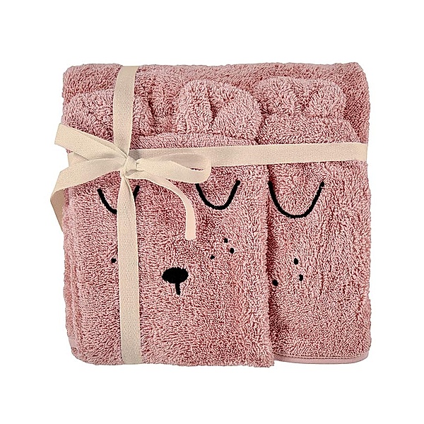 Alvi® Kapuzenbadetuch SAUBER UND WARM mit Waschhandschuh in rosa