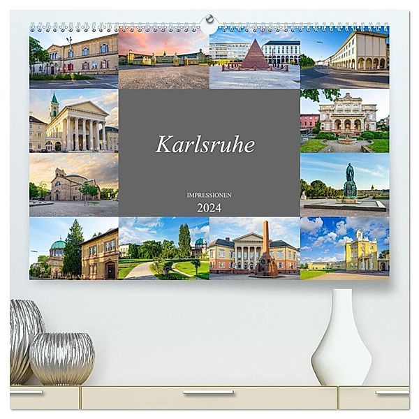 Karlsruhe Impressionen (hochwertiger Premium Wandkalender 2024 DIN A2 quer), Kunstdruck in Hochglanz, Dirk Meutzner