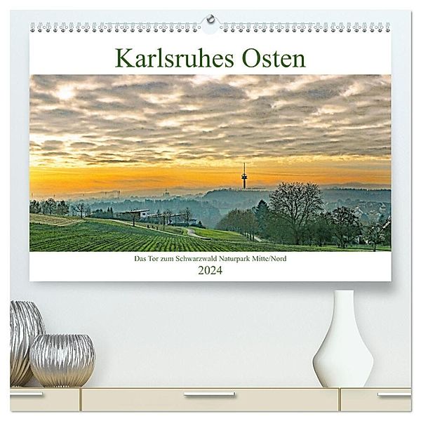 Karlsruhes Osten (hochwertiger Premium Wandkalender 2024 DIN A2 quer), Kunstdruck in Hochglanz, Klaus Eppele