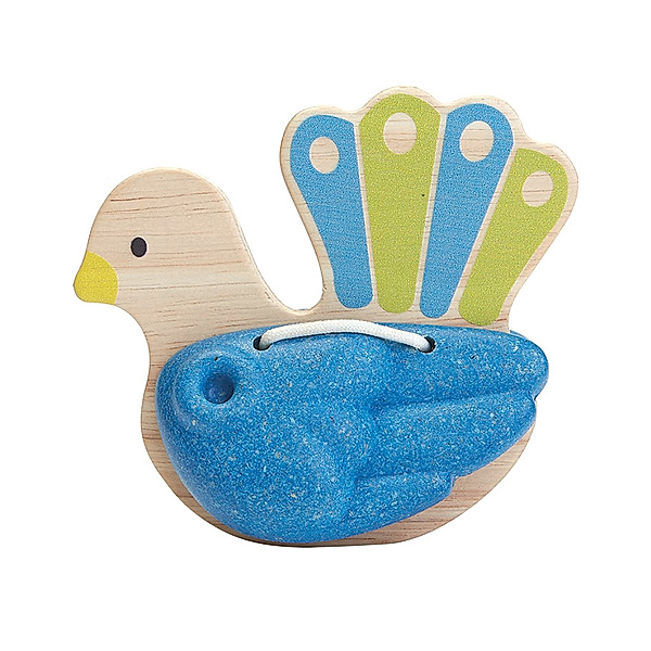 Plan Toys Kastagnette PFAU aus Holz in blau