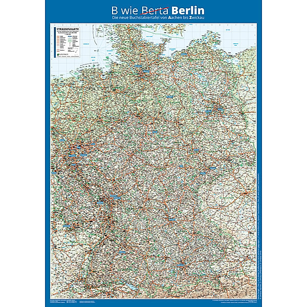 Kastanea Buchstabier-Straßenkarte Deutschland nach DIN 5009, DIN A0 (84 x 119 cm), Papierkarte gerollt, Kastanea GmbH