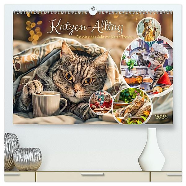 Katzen-Alltag - Ein witziges Jahr mit Kater Tommy (hochwertiger Premium Wandkalender 2025 DIN A2 quer), Kunstdruck in Hochglanz, Calvendo, Anja Frost