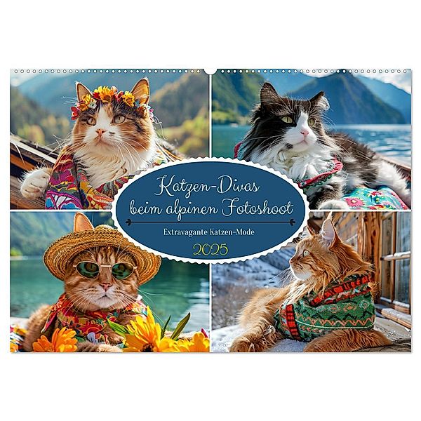 Katzen-Divas beim alpinen Fotoshoot. Extravagante Katzenmode (Wandkalender 2025 DIN A2 quer), CALVENDO Monatskalender, Calvendo, Rose Hurley