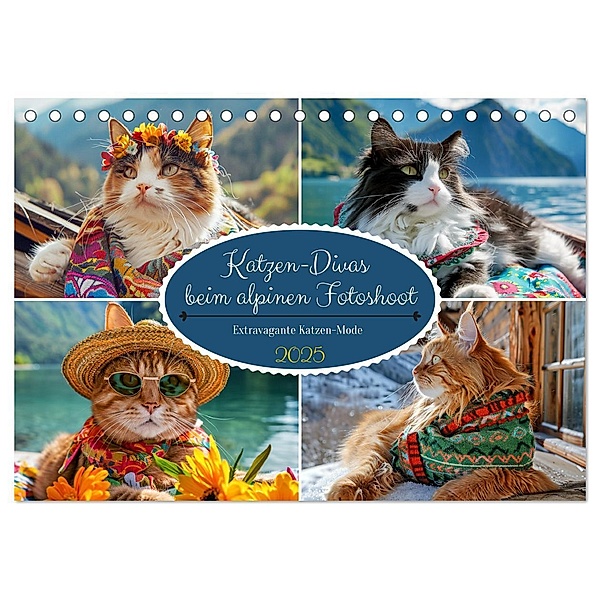 Katzen-Divas beim alpinen Fotoshoot. Extravagante Katzenmode (Tischkalender 2025 DIN A5 quer), CALVENDO Monatskalender, Calvendo, Rose Hurley