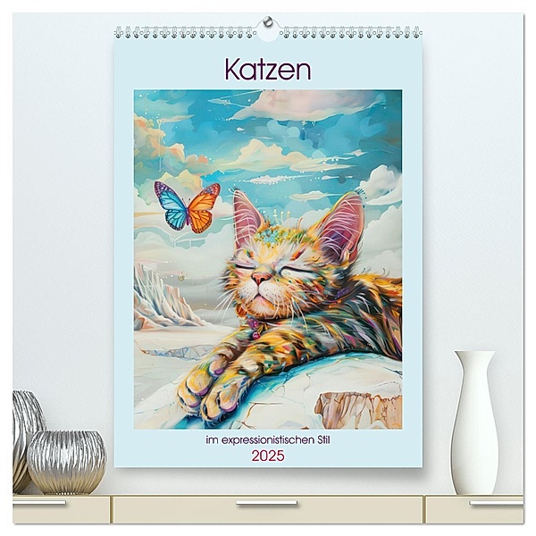 Katzen im expressionistischen Stil (hochwertiger Premium Wandkalender 2025 DIN A2 hoch), Kunstdruck in Hochglanz, Calvendo, Liselotte Brunner-Klaus