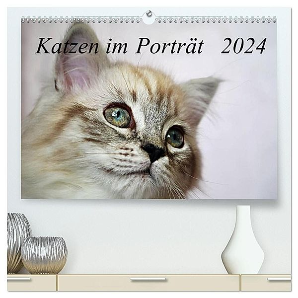 Katzen im Porträt / Geburtstagskalender (hochwertiger Premium Wandkalender 2024 DIN A2 quer), Kunstdruck in Hochglanz, Jennifer Chrystal