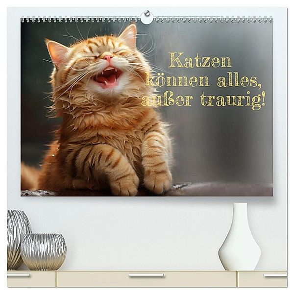 Katzen können alles, außer traurig. (hochwertiger Premium Wandkalender 2025 DIN A2 quer), Kunstdruck in Hochglanz, Calvendo, KI,, zak- Rolf Skrypzak