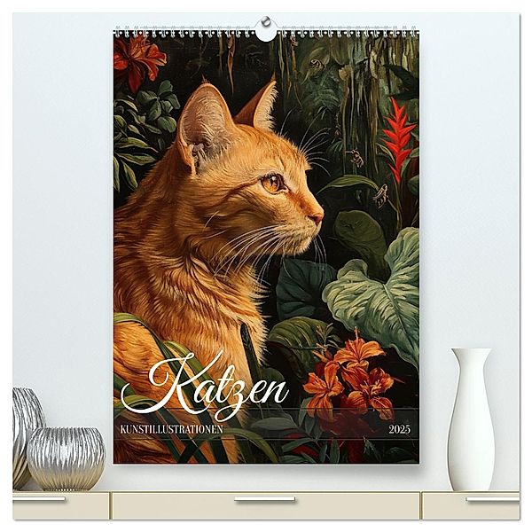 Katzen Kunstillustrationen (hochwertiger Premium Wandkalender 2025 DIN A2 hoch), Kunstdruck in Hochglanz, Calvendo, Kavodedition Switzerland