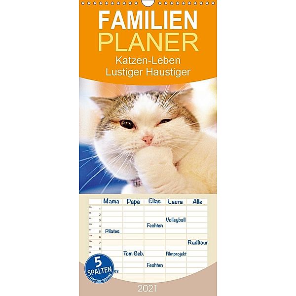 Katzen-Leben: Lustiger Haustiger - Familienplaner hoch (Wandkalender 2021 , 21 cm x 45 cm, hoch), Calvendo