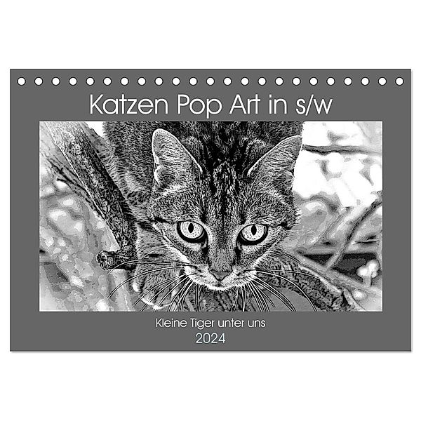 Katzen Pop Art in s/w - Kleine Tiger unter uns (Tischkalender 2024 DIN A5 quer), CALVENDO Monatskalender, Marion Bönner