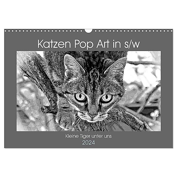 Katzen Pop Art in s/w - Kleine Tiger unter uns (Wandkalender 2024 DIN A3 quer), CALVENDO Monatskalender, Marion Bönner