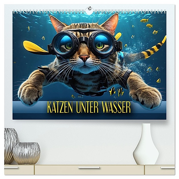 Katzen unter Wasser (hochwertiger Premium Wandkalender 2024 DIN A2 quer), Kunstdruck in Hochglanz, Calvendo, Renate Utz