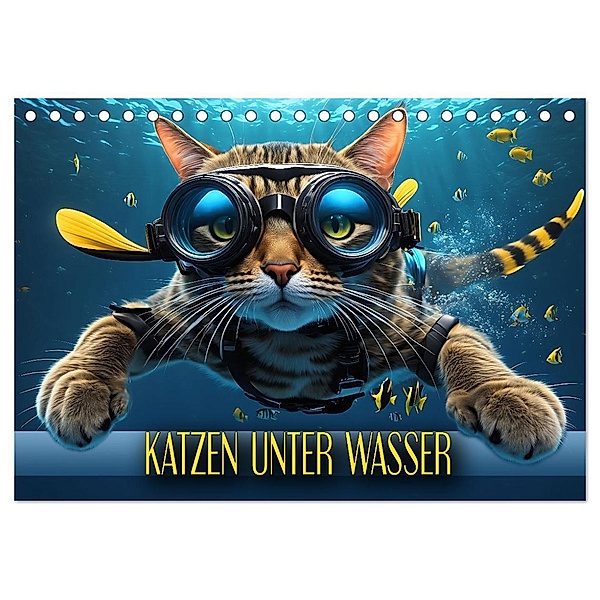 Katzen unter Wasser (Tischkalender 2024 DIN A5 quer), CALVENDO Monatskalender, Calvendo, Renate Utz