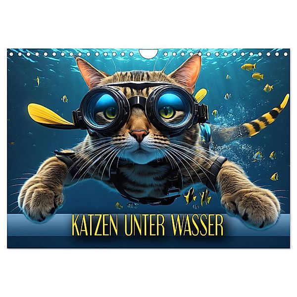 Katzen unter Wasser (Wandkalender 2025 DIN A4 quer), CALVENDO Monatskalender, Calvendo, Renate Utz
