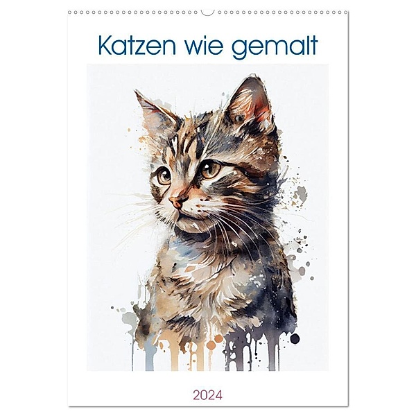 Katzen wie gemalt (Wandkalender 2024 DIN A2 hoch), CALVENDO Monatskalender, Tina Grohs