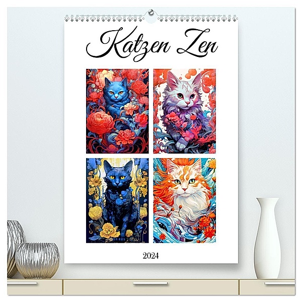 Katzen Zen (hochwertiger Premium Wandkalender 2024 DIN A2 hoch), Kunstdruck in Hochglanz, Justyna Jaszke JBJart