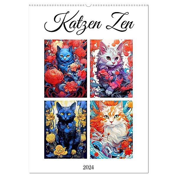 Katzen Zen (Wandkalender 2024 DIN A2 hoch), CALVENDO Monatskalender, Justyna Jaszke JBJart