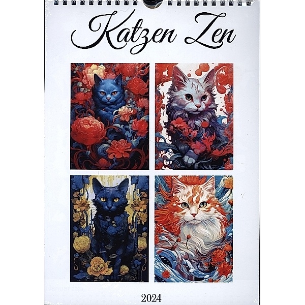 Katzen Zen (Wandkalender 2024 DIN A4 hoch), CALVENDO Monatskalender, Justyna Jaszke JBJart